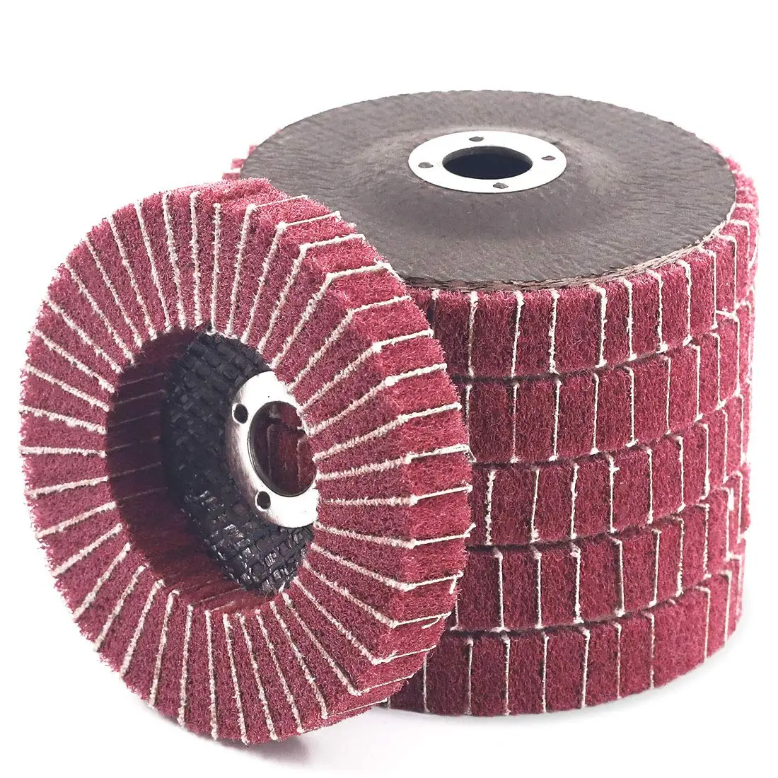 

6 шт. 4-дюймовые откидные диски из красного нейлонового волокна зернистости 240 с наждачной бумагой, идеально подходят для удаления краски и полировки труб из нержавеющей стали
