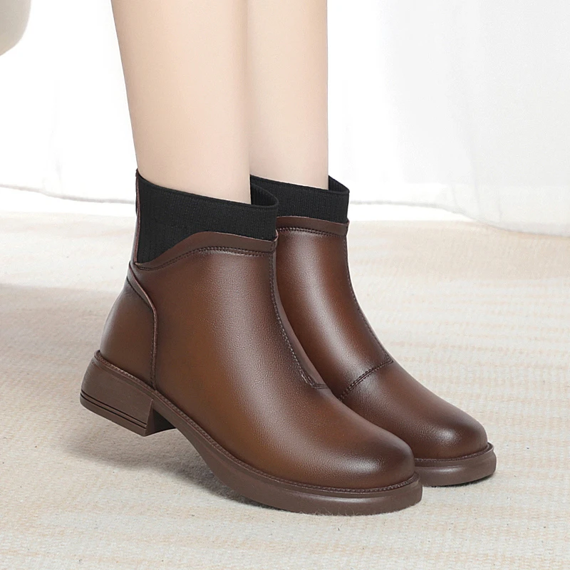 DIMANYU Women's Ankle Boots Genuine Leather 2024 Winter New Women's Warm Socks Boots Natural Wool Women's Winter Boots