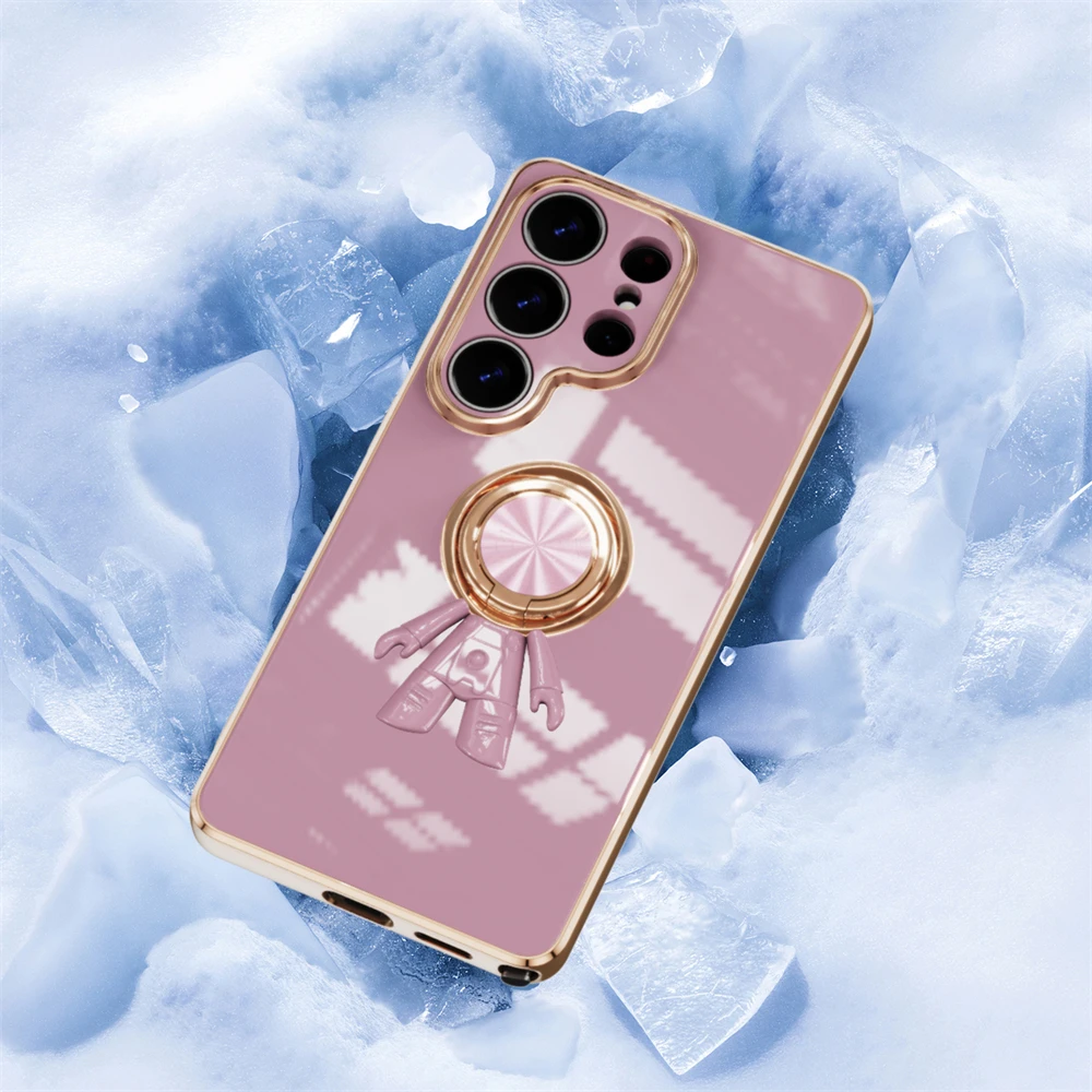 Electroplated 6D Astronaut Phone Case with Magnetic Ring Holder and Shockproof Design