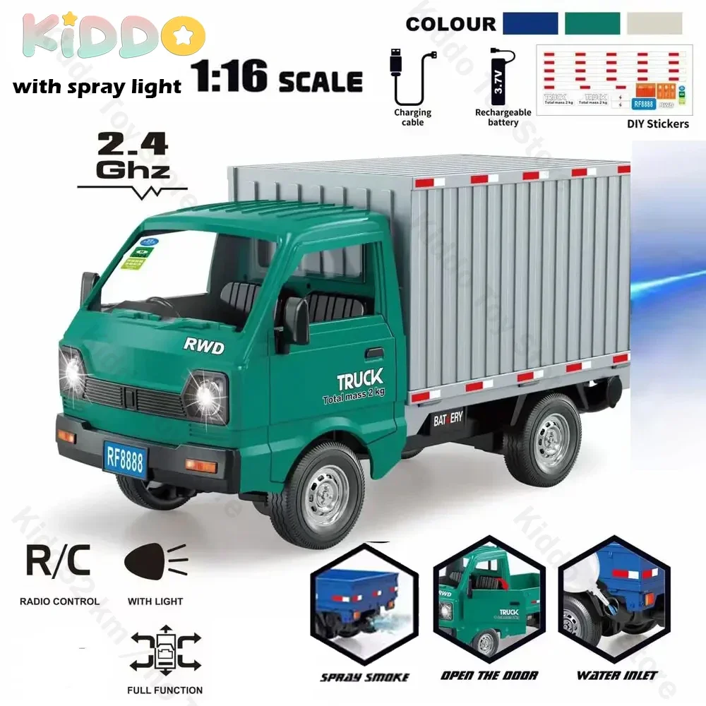 KF21 RC Car Cross-Border 1/16 2.4G with Spray Lights Drift Climbing Truck LED Light Cargo Remote Control Electric Vehilce Toys G