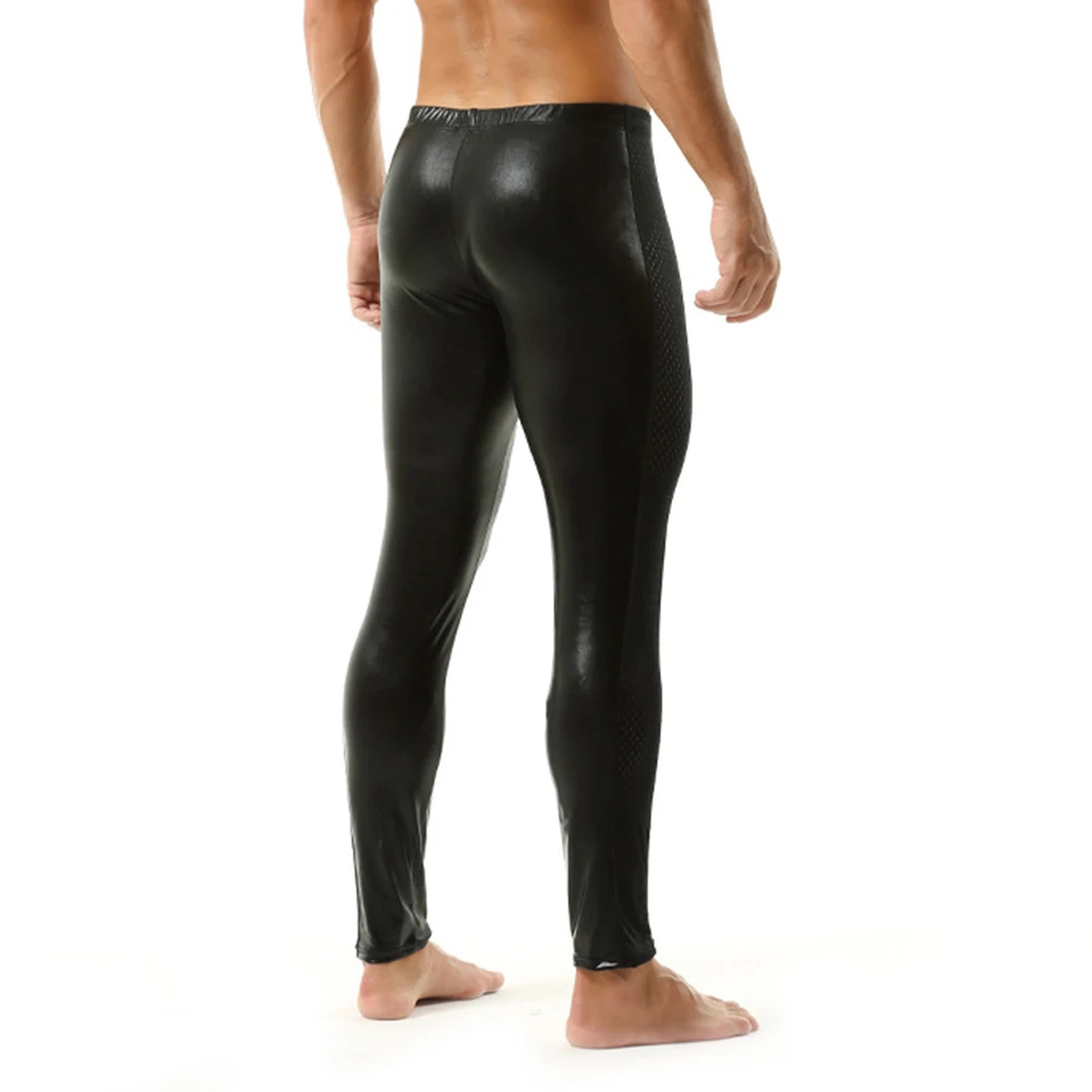 Mens Underwear Shiny Sweatpants Trousers Mesh Breathable Slim Fit Stretch Leggings Erotic Bodysuit Men Leggins Sexy Long Johns