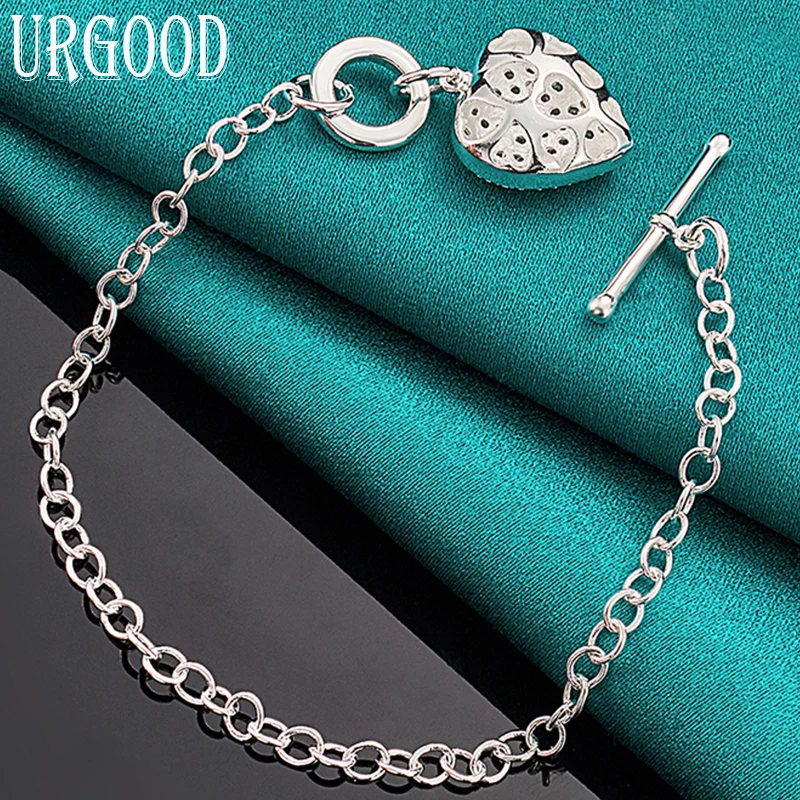 

925 Sterling Silver Purple AAA Zircon Heart Pendant Chain Bracelet For Women Men Party Engagement Wedding Fashion Jewelry
