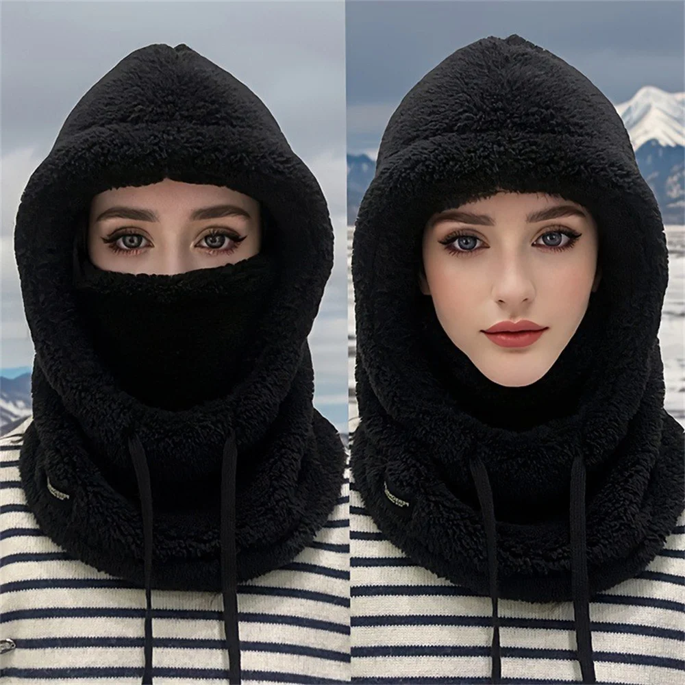 Warm Thermal Windproof Balaclava Ski Hood Motorcycle Face Cover Polar Fleece Adjustable Cycling Neck Cover Full Face Mask Winter
