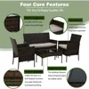 4 Pieces Patio Furniture Set Rattan Outside Furniture Wicker Sofa Garden Conversation Sets with Soft Cushion and Glass Table for 4