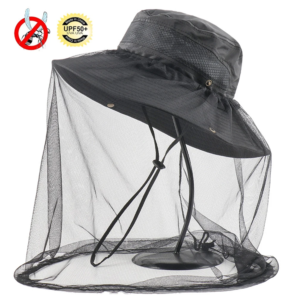 Bugs Proof Mesh Hat Light-Weight Anti-mosquito Hat Multifunctional Sun-Proof Fishing Hat with Head Net for Hiking Travel Camping