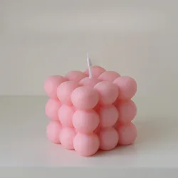 Handmade Bubble Cube Scented Soy Wax Candle for Aromatherapy & Home Decor (Pink)