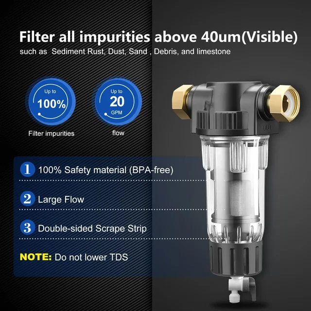 IEXPUROS Pre Filter Whole House Spin Down Sediment Water Filter Central Prefilter Purifier System Backwash Stainless Steel Mesh 2