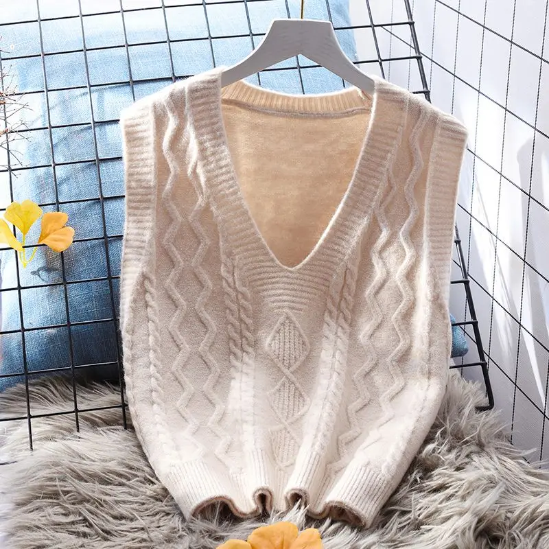 

Женский свитер с V-образным вырезом, повседневные корейские трикотажные топы, модная уличная одежда, женский джемпер, жилеты U1323