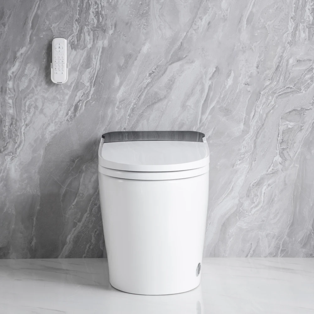Elongated Smart Toilet with Elongated Heated Bidet Seat, Intelligent Toilet with Bidet Built-in, Feet Sensor,Auto Open/Close 2