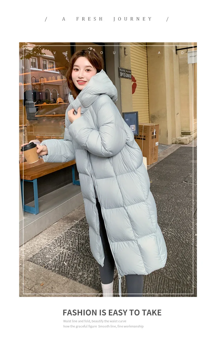 2025 Winter Down Cotton Coat Women Long Windproof Warm Long Sleeve Hooded Jacket Solid Color Slim Lady Parkas Overcoat Female
