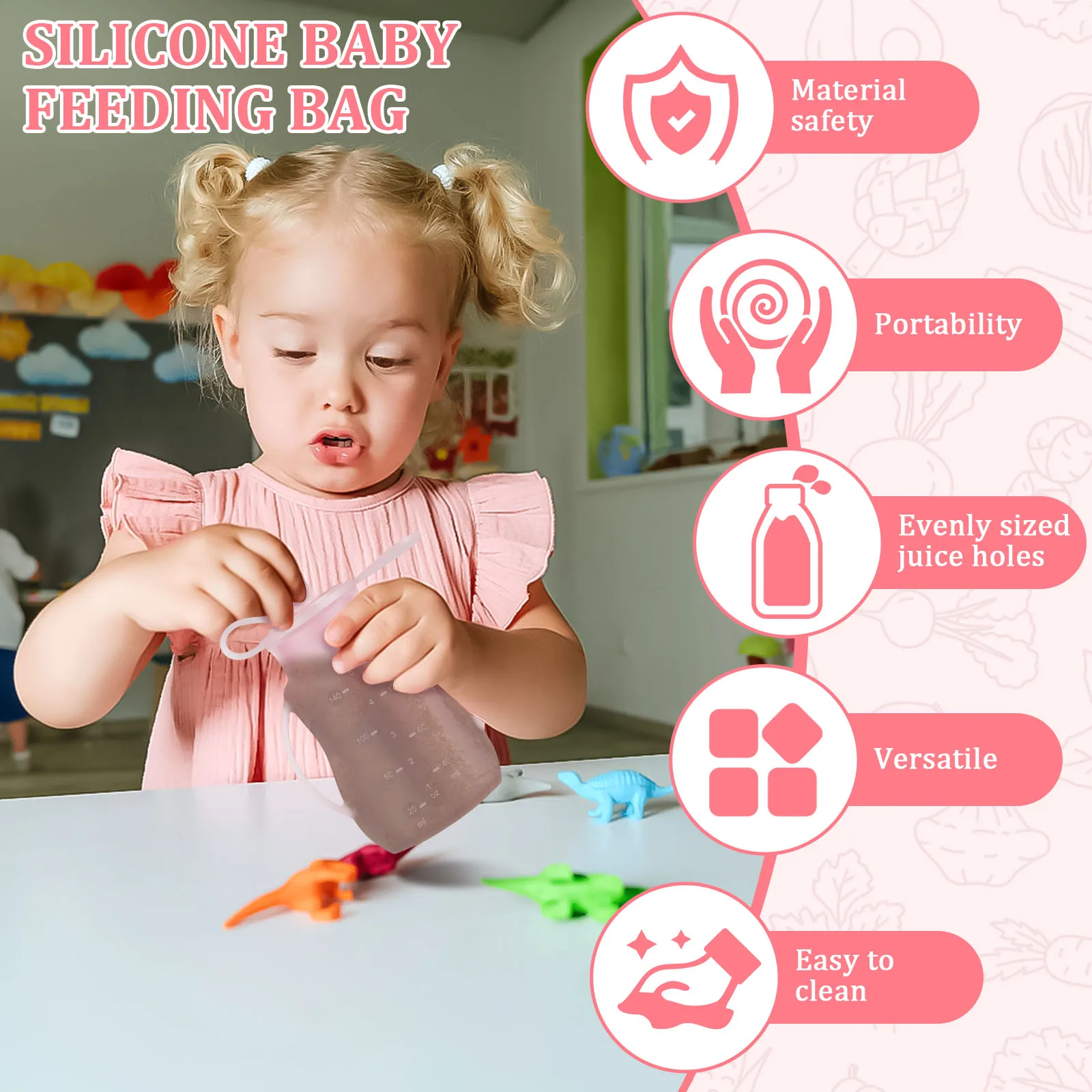 Baby food pouch milk storage bag convenient leak-proof squeeze suckable juice BPA free silicone baby food pouches container 2Pcs