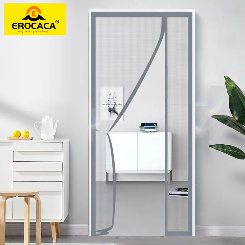 EROCACA 그레이 마그네틱 모기장, 문짝 문짝 커튼, 모기 문짝 화면, 자동..
