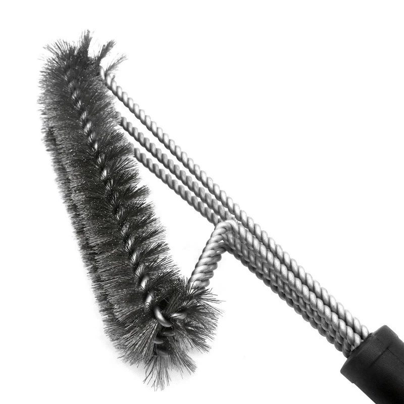 BBQ Grill Brush and Scraper Barbecue Kit Cleaning Brush Stainless Steel Tools Wire Bristles Triangle BBQ Cleaning Supplies