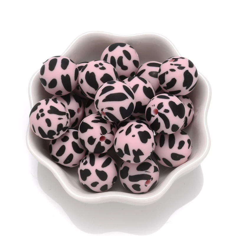 15mm 10Pcs Beißring Silikon Perlen Leopard Print Runde Zahnen Perlen Für Baby Schnuller Kette Dummy Halter Clip DIY halskette – Detail 24
