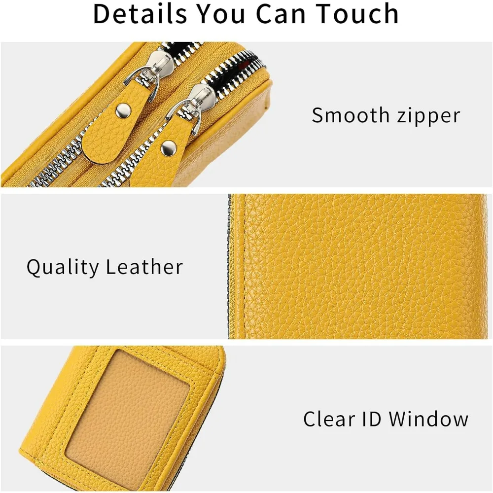Elegant RFID Blocking Leather Wallet with Double Zipper and ID Window