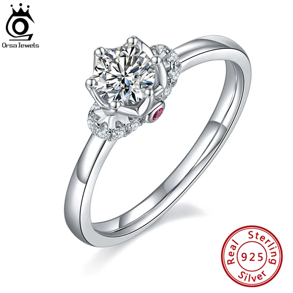 

ORSA JEWELS Round Cut Moissanite Women's Ring 925 Sterling Silver 0.5ct Moissanite Diamond Ring Engagement Wedding Jewelry SMR93