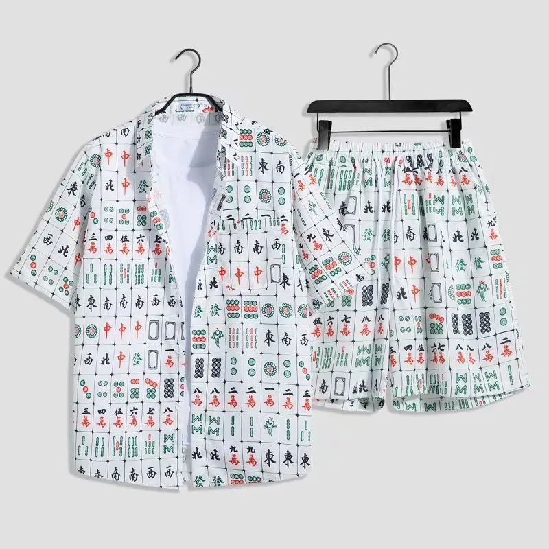 China-Chic Mahjong Clothes Shirts Special for Mahjong Fighting Suits Men's Women's Short Sleeve Shorts Casual Two Piece Set