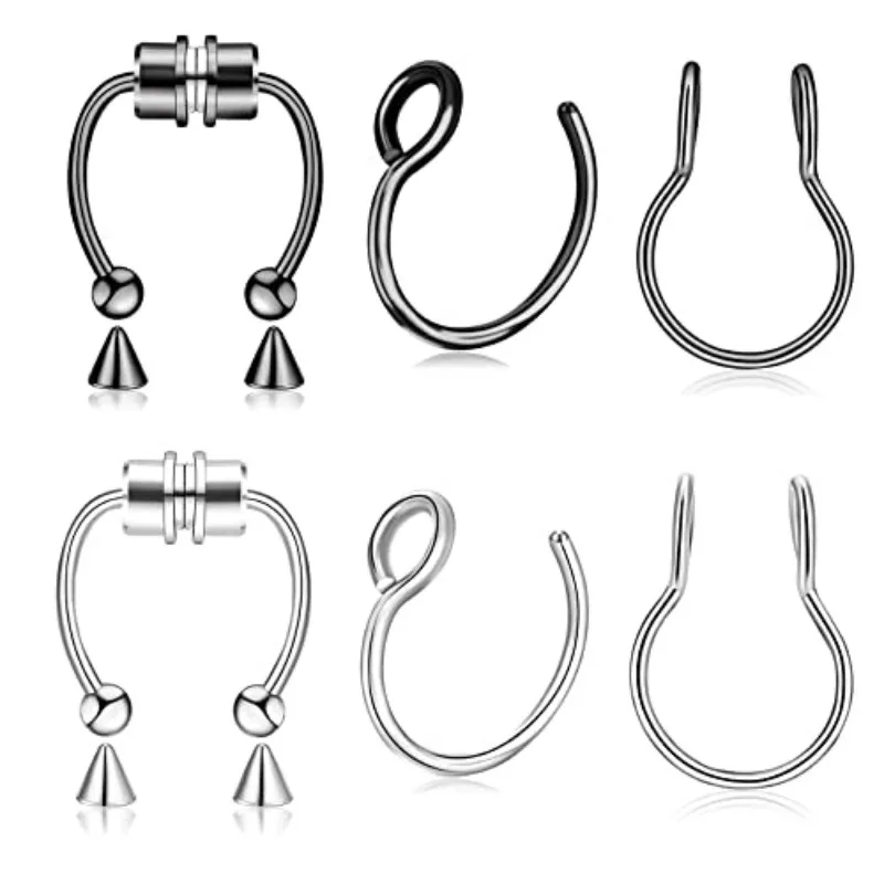 3Pcs Fake Nose Ring Magnetic Septum Ring Fake Nose Hoop Stainless Steel Horseshoe Clip On No-Pierced Septum