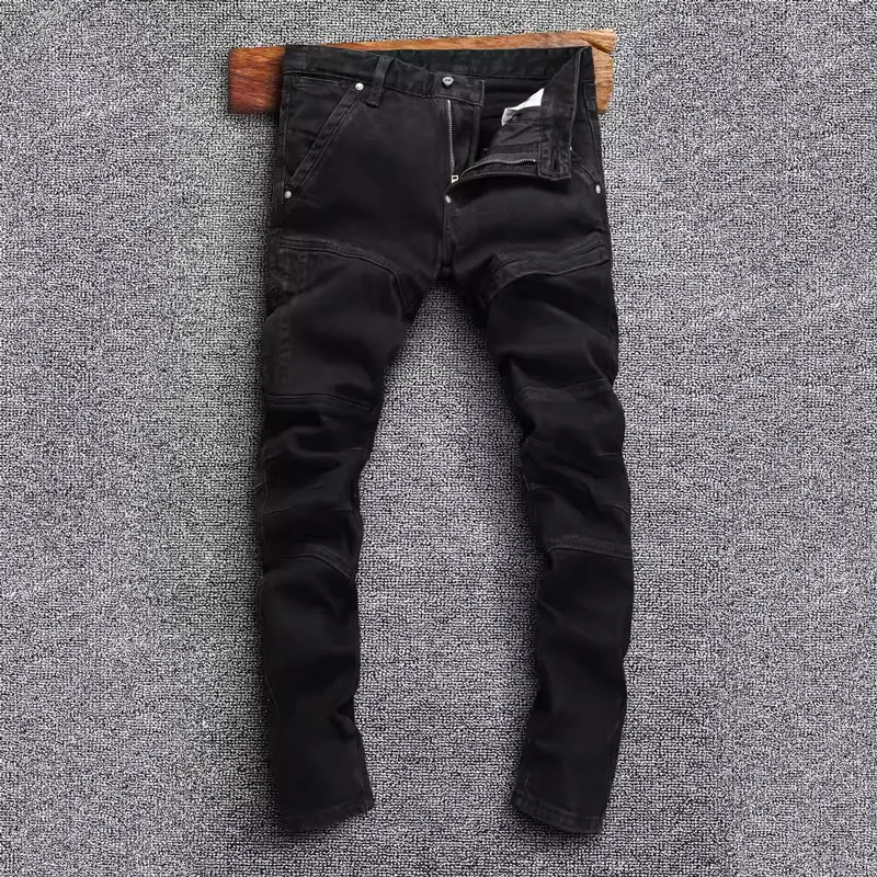 High Street Fashion Men Jeans Retro Blue Stretch Slim Fit Spliced Designer Biker Jeans Homme Patched Hip Hop Denim Pants Hombre