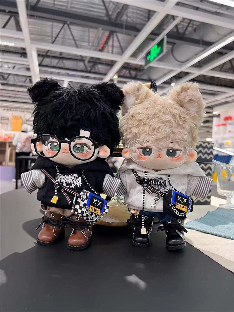 20cm Fashion Doll Clothes Cartoon Hoodies With Shoulder Bag Cotton Stuffed Dolls Playing House Toy DIY Doll Accessories