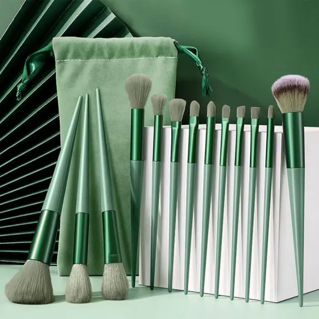 Kit de 13 brochas de maquillaje verde: Ideal para Principiantes y Viajes | Emoape