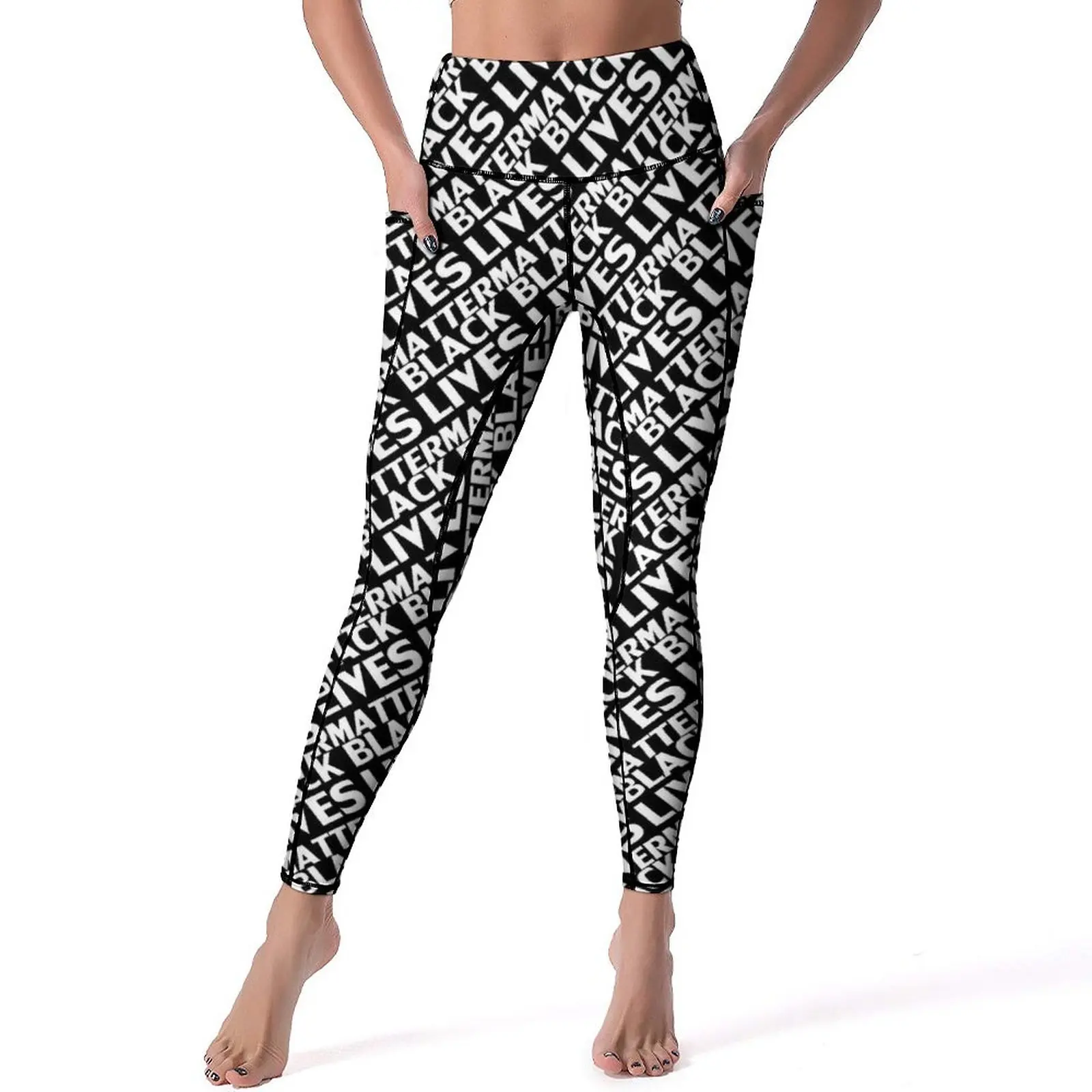

White Letter Print Leggings Black Lives Matter High Waist Yoga Pants Funny Elastic Yoga Legging Lady Graphic Fitness Sport Pants