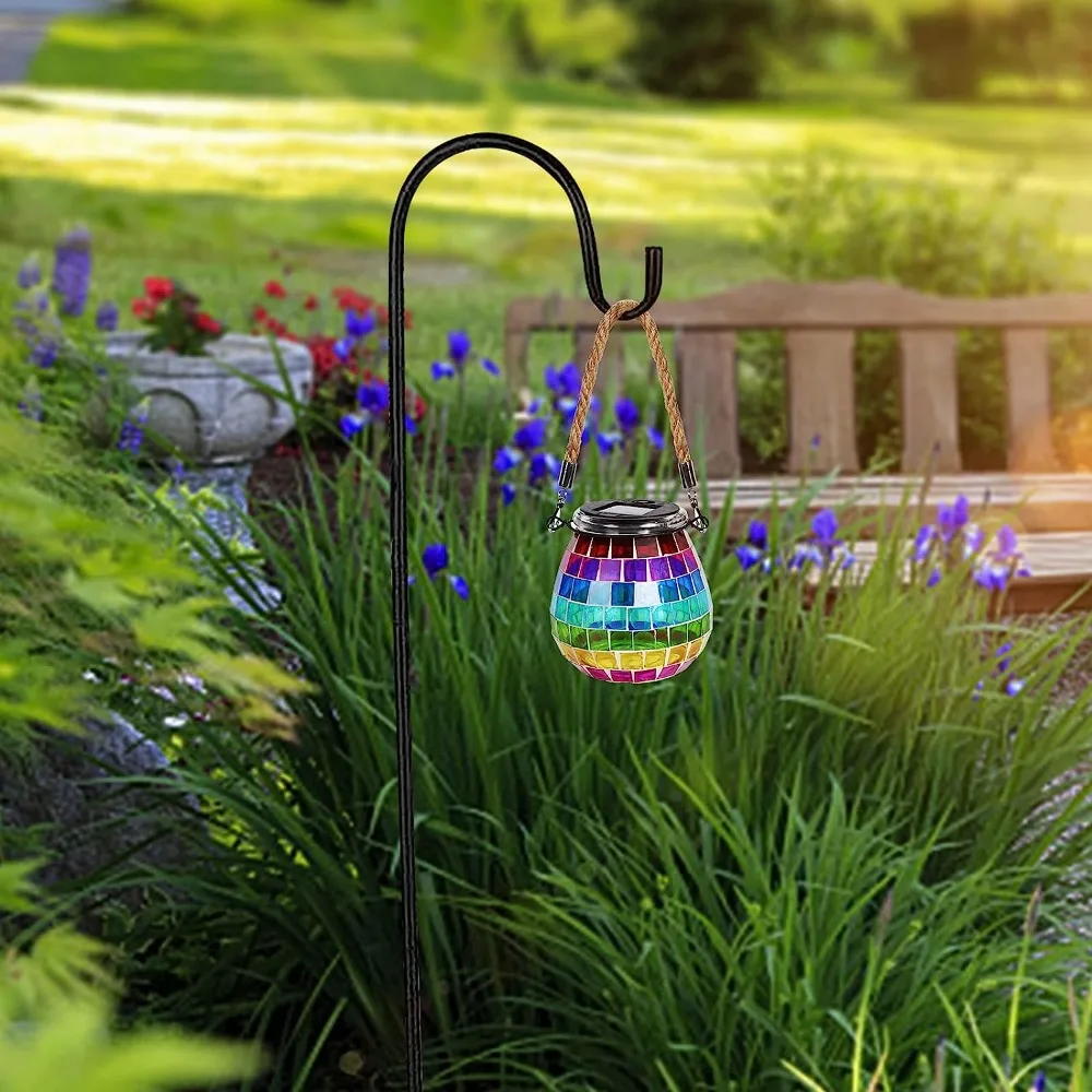 

Mosaic Mason Jar Lamp Glass Mosaic Solar Lights Funny Projection Hanging Lamp for Garden Backyard Porch Patio Lawn Party Decor