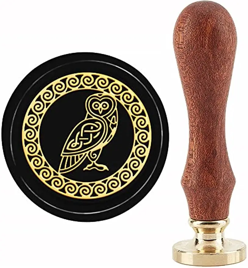 

1PC Owl Wax Seal Stamp Celtic Knot Sealing Wax Stamps 30mm Retro Vintage Removable Brass Stamp Head with Wood Handle