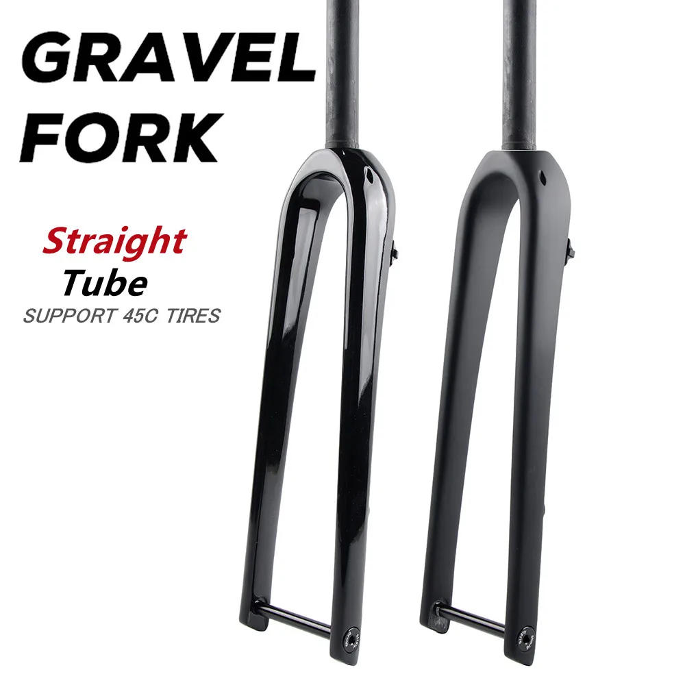 

Gravel Fork Full Carbon Fiber Straight Tube 28.6mm Flat Mount Disc Brake Road Bicycle Fork Thru Axle Support 700c*45c Tires