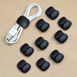 Multi - Function Cable Organizer Clips - Set of 10, Durable Plastic for Charging and Earphone Cords (Black)