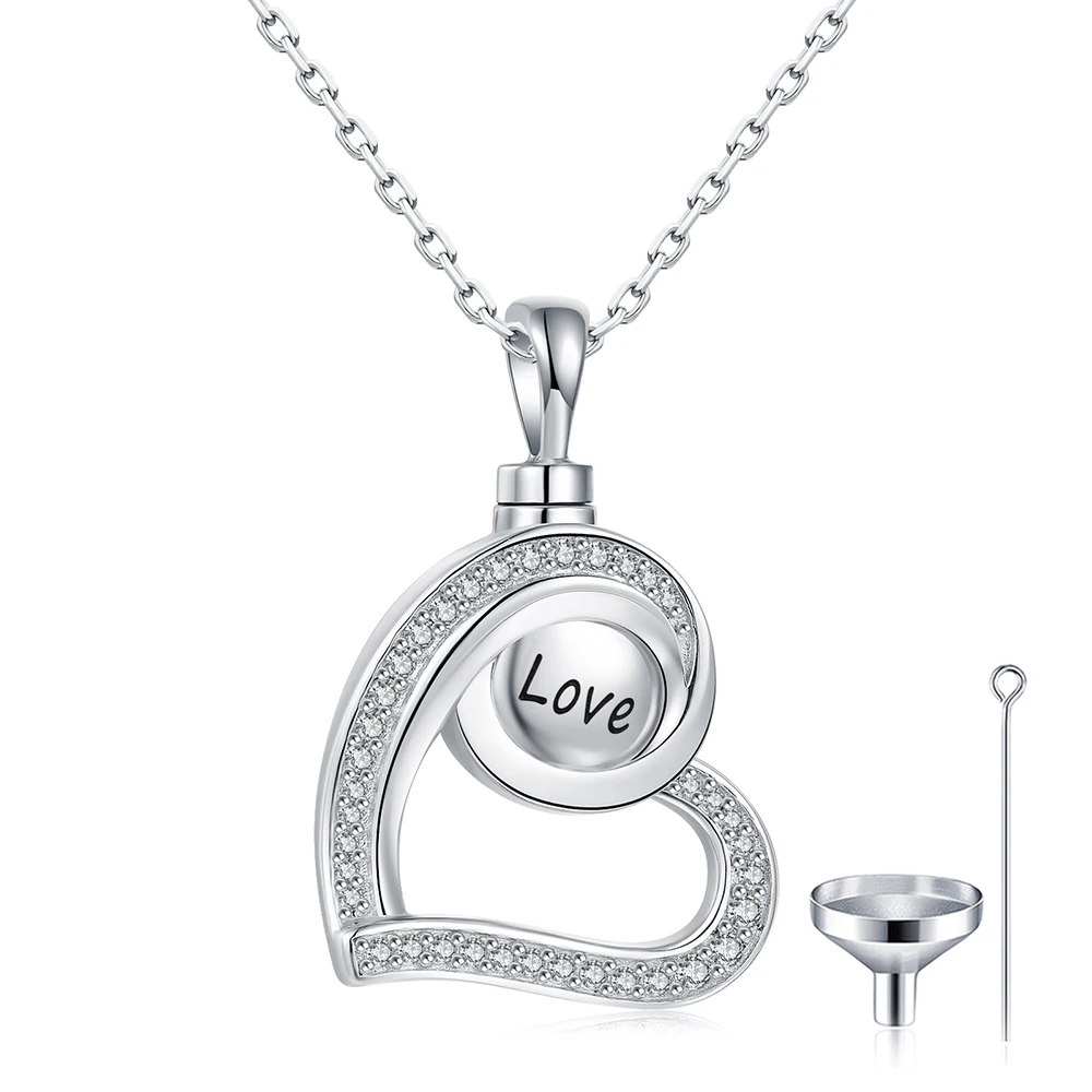 

925 Sterling Silver Heart Shape Pendant Cremation Urn Love Necklaces Keepsake Memorial Jewelry Gifts For Ashes Women Men Family