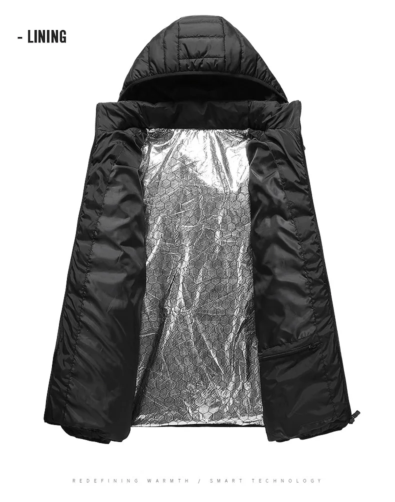 New Men Winter 15 Zone Intelligent Heating Hooded Cotton Jacket Versatile Dual Control Heating Electric Warm Coat(No Power Bank)