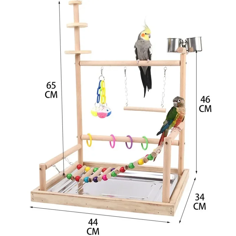 Parrot Play Stand Solid Wood Standing Stick Pet Bird Perch Swing Toys Ladder Training Interactive Tools Funny Bird Cage Supplies