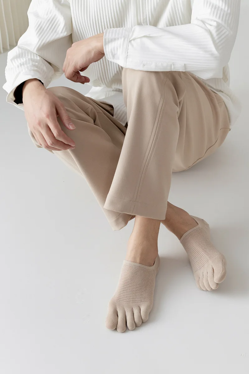 3 Paar Herrenmode offene Zehen schweiß absorbierende Boots socken Baumwolle atmungsaktive unsichtbare Knöchel kurze Socken elastische Mann Fingers ocken – Detail 3