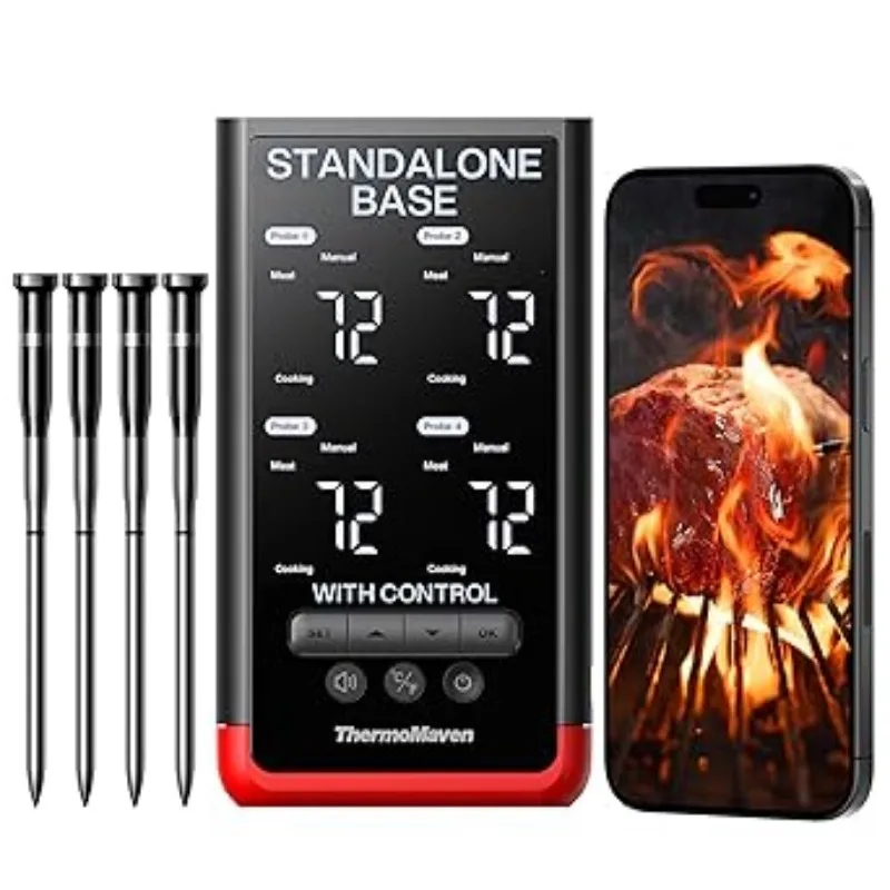 Standalone Base, WiFi Unlimited Range, 6 Sensors with NIST Certified Accuracy, for Kitchen, BBQ, Grill, Oven, Smoker, Rotisserie