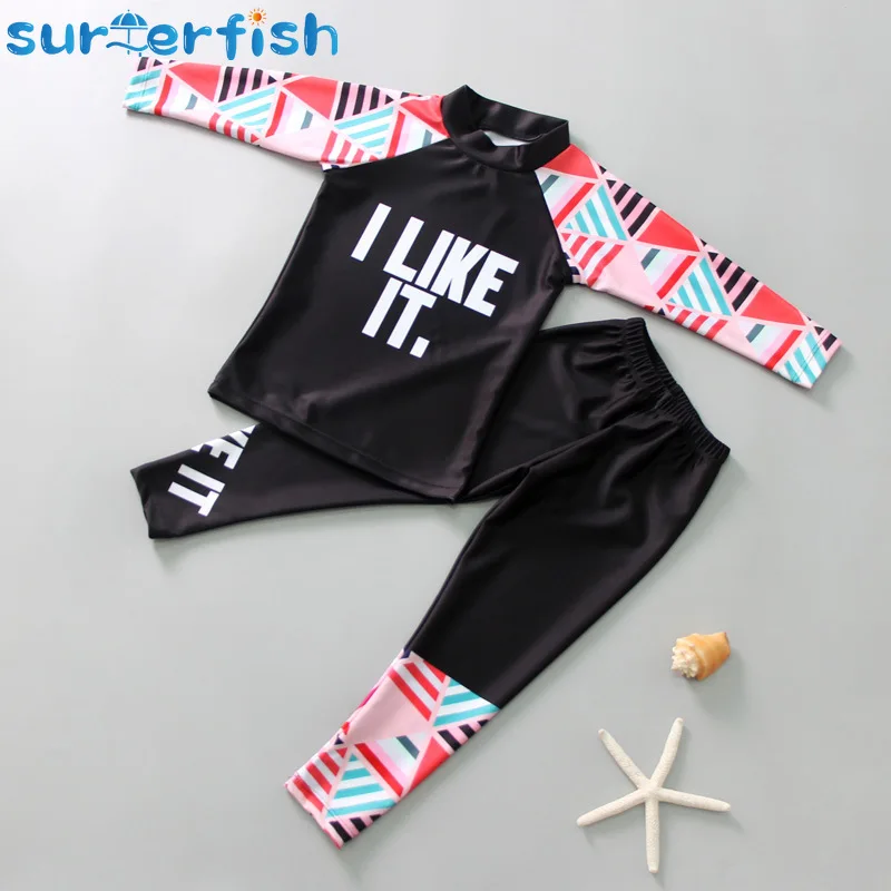 

2024 traje de baño niña Korean two piece se Long Sleeve Cover up swimwear beachwear girls boys Swimsuits Patchwork Swimwear