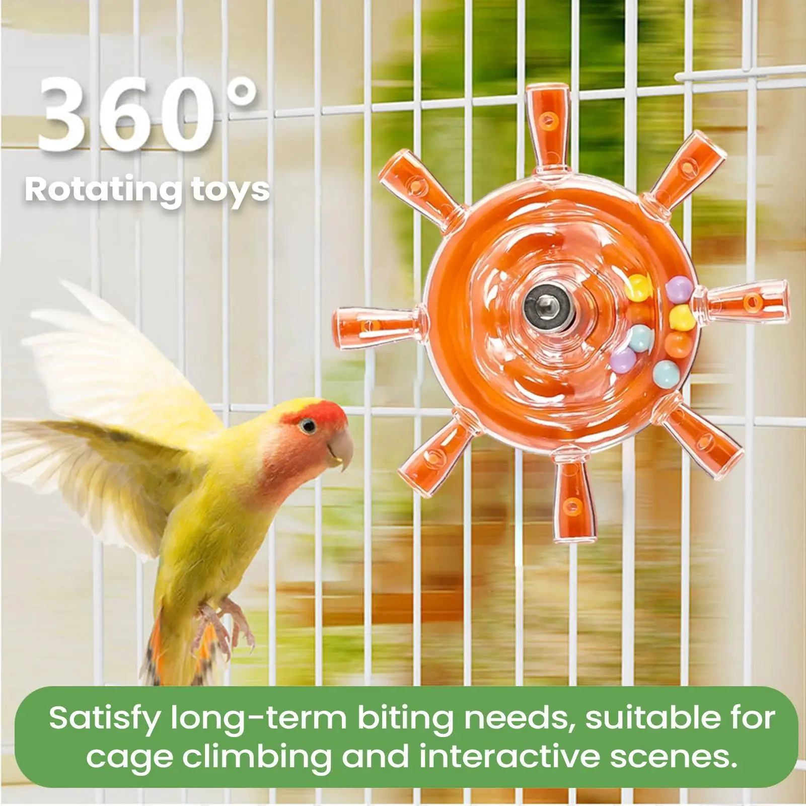 Rotating Bird Bead Spinner Toy with Chewing Exercise Wheel and Rattle Cage Accessories