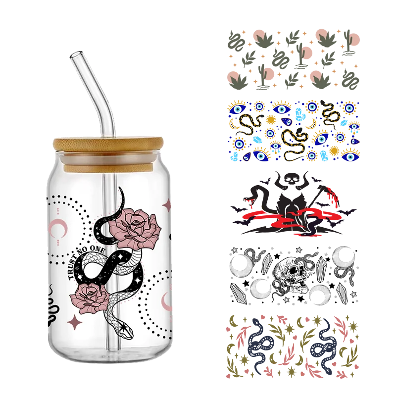 Snake Horror 3D UV DTF Transfers Stickers uvdtf 16oz Cup Wraps Merry Christmas Printed For DIY Glass Ceramic Metal Leather