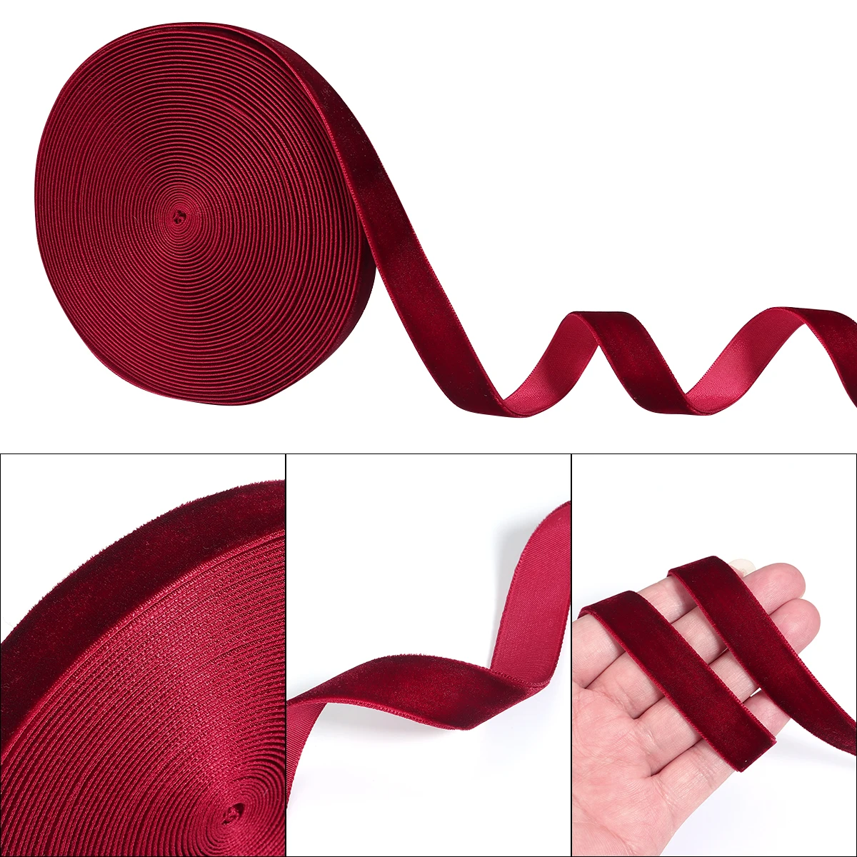 Luxurious Velvet Ribbon in Wine Red & Black for Elegant Gift Wrapping & DIY Decorations