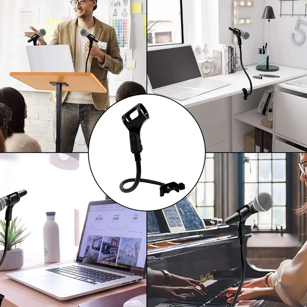 Microphone Stand Metal Table Clamp with Clip 360 Adjustable Flexible Gooseneck Universal Desk Microphone Arm Stand Podcast