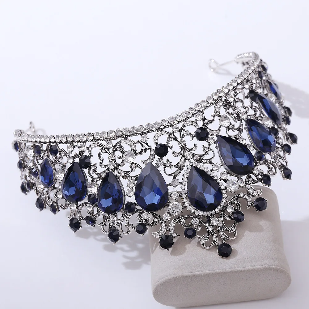 Royal Queen Water Drop Wedding Crown For Women Large Crystal Banquet Tiaras Hair Jewelry