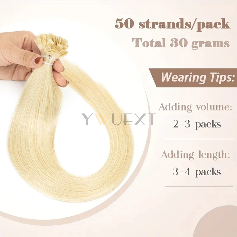 플랫 팁 케라틴 인간의 머리카락 확장 핫 퓨전 헤어 익스텐션 12 16 20 50 개/갑 기계 레미 케라틴 팁 헤어 익스텐션