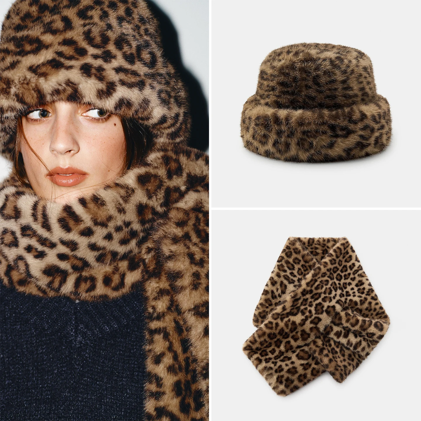Women's Faux Fur Hat Scarf Set Autumn 2025 New Sle Artificial Leather Hat with Scarf Two-Piece Ensemble Faion Accories