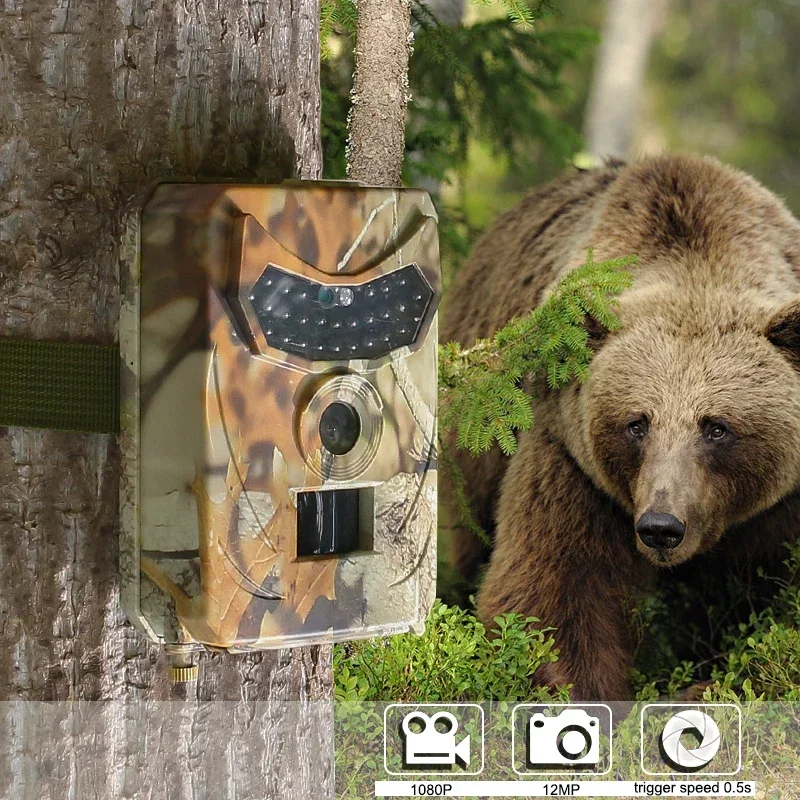 Caméra de chasse extérieure 12MP détecteur animal - Surveillance HD étanche vision nocturne infrarouge thermique