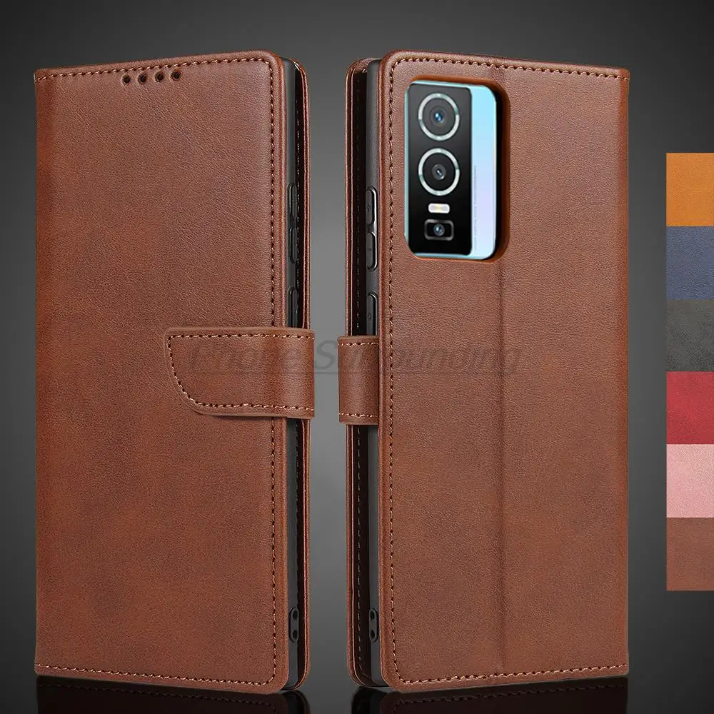 Cover A Portafoglio In Pelle PU Con Chiusura Magnetica Per Vivo Y76 5G - Custodia Flip Con 3 Slot Per Carte E Supporto Integrato - Colore Viola
