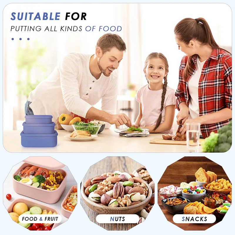 Druuzyl 4 Contenitori Alimentari Pieghevoli in Silicone (800ml+1200ml) - Lunch Box Bento Senza BPA - Per Microonde/Lavastoviglie/Congelatore - Impermeabili e Stackable per Conservazione Cibi