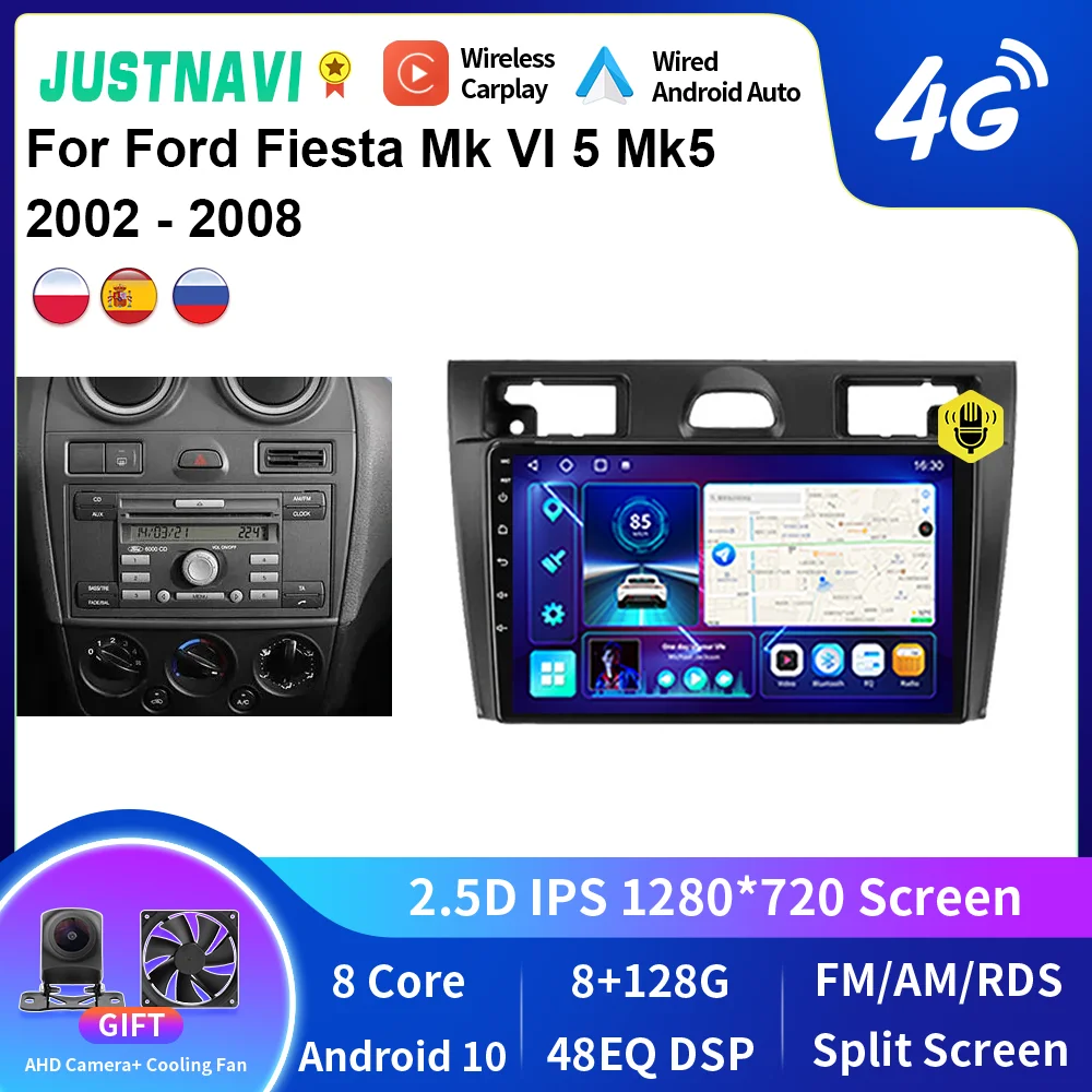 Justnavi Per Ford Fiesta Mk Vi 5 Mk5 2002 - 2008 Autoradio Android Multimedia Stereo Navigation Gps Carplay Player Dsp Head Unit