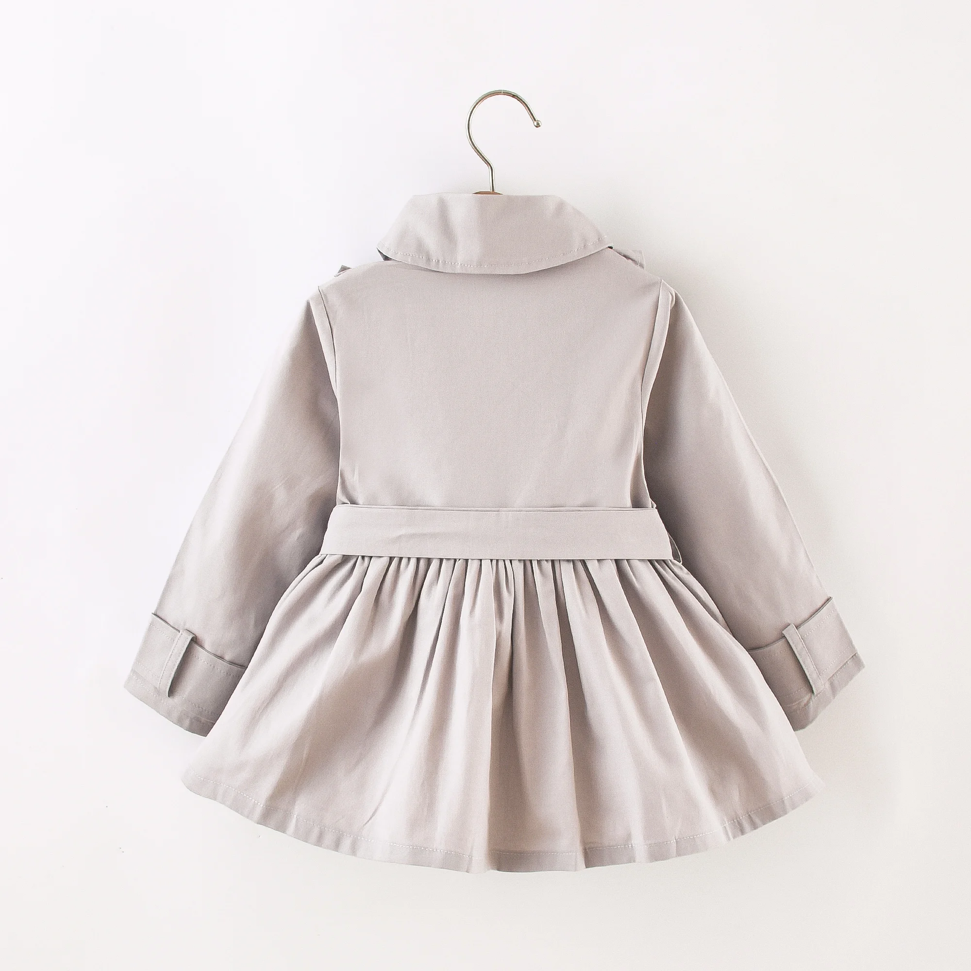 Girls' coat with lapel and lace double breasted long sleeved windbreaker jacket small and medium-sized children's British style kids jacket girls trench coats