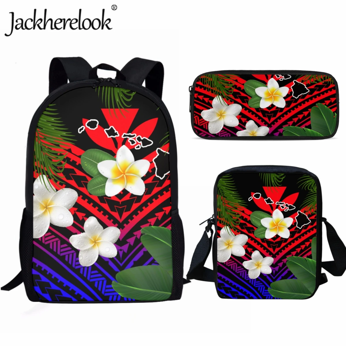 Jackherelook Fashion Youngster Boys Girls Book Bags 3pcs Polynesian Style Casual Trendy Travel Backpack For College Students