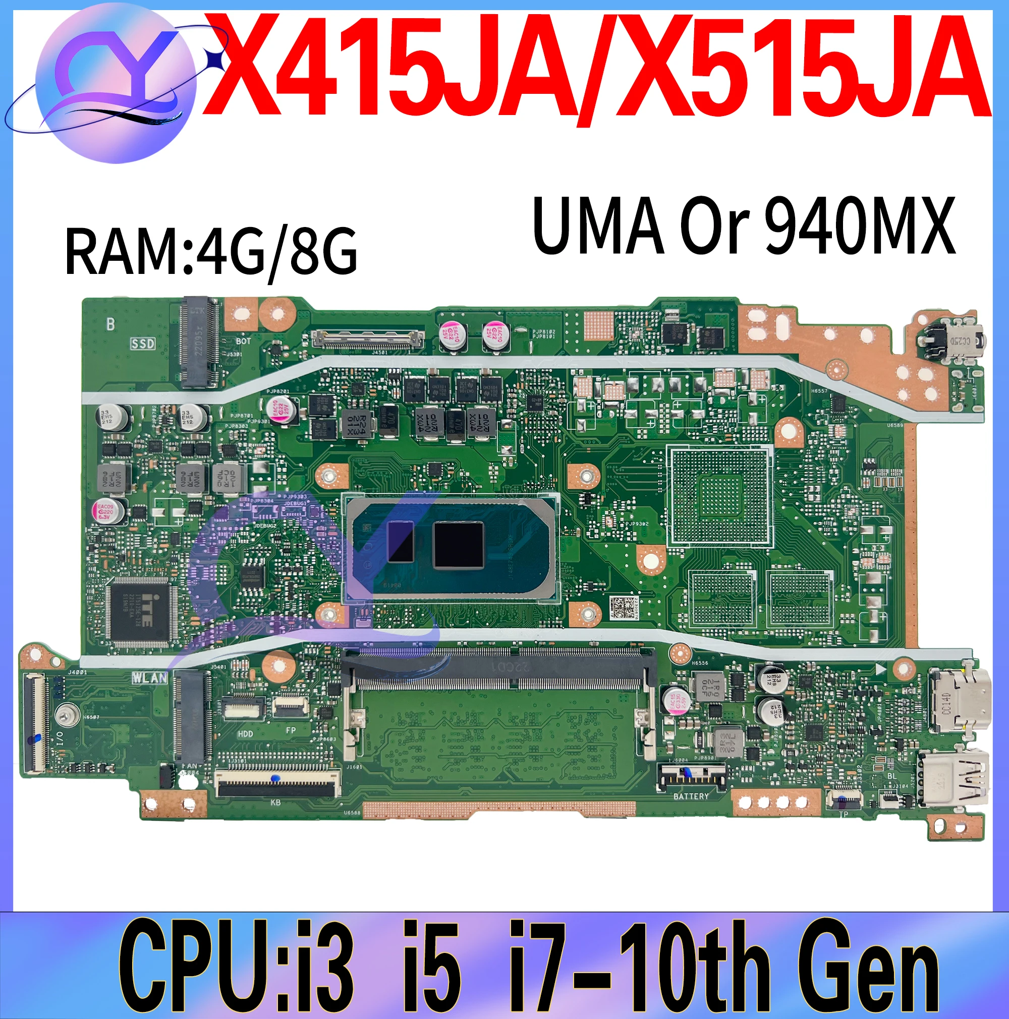 

X415JA Mainboard For ASUS X515JA X515JP X515JF X515JAB X515 V5200JA X415JF Laptop Motherboard I3 I5 I7 10th Gen 100% Working